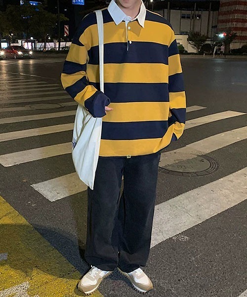 ROOPTOKYO（ループトウキョウ）の「▲ビックシルエットラガーシャツ  ボーダーシャツ（シャツ/ブラウス・メンズ・イエロー系その他/ホワイト×ネイビー・XL/M/L）」の6枚目の写真