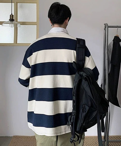 ROOPTOKYO（ループトウキョウ）の「▲ビックシルエットラガーシャツ  ボーダーシャツ（シャツ/ブラウス・メンズ・イエロー系その他/ホワイト×ネイビー・XL/M/L）」の5枚目の写真