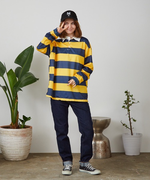 ROOPTOKYO（ループトウキョウ）の「▲ビックシルエットラガーシャツ  ボーダーシャツ（シャツ/ブラウス・メンズ・イエロー系その他/ホワイト×ネイビー・XL/M/L）」の9枚目の写真