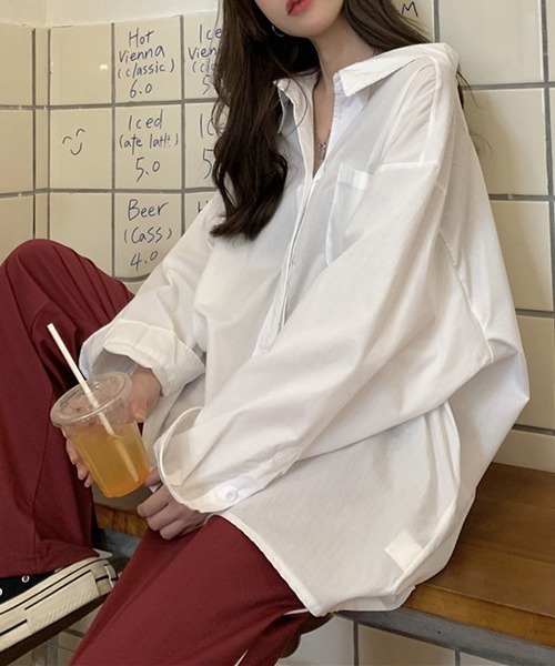 gossip!ロサンゼルス(ゴシップロサンゼルス)の「YUGA ルーズシルエット シャツジャケット(シャツ/ブラウス・レディース・ブルー/ホワイト・FREE)」の1枚目の写真