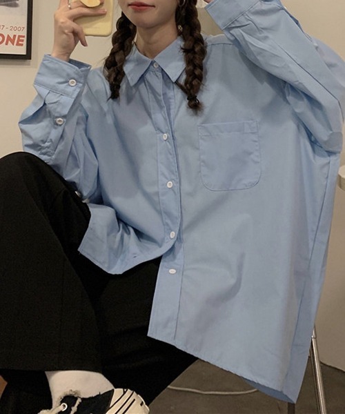 gossip!ロサンゼルス(ゴシップロサンゼルス)の「YUGA ルーズシルエット シャツジャケット(シャツ/ブラウス・レディース・ブルー/ホワイト・FREE)」の3枚目の写真