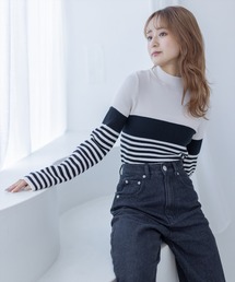 clear | ボーダーハイネックニットトップス≪2023AW新作≫(ニット/セーター)