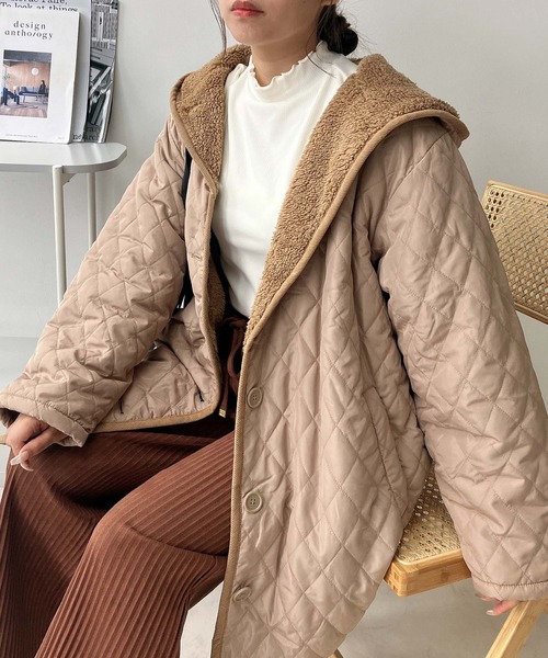 AS KNOW AS plus（アズノゥアズプラス）の「☆裏ボアキルティングフードコート（その他アウター・レディース・ネイビー/ベージュ/アイボリー/ブラック/カーキ/ベージュ系/ブラック系その他・FREE）」の6枚目の写真