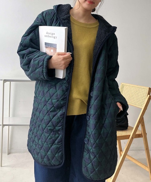 AS KNOW AS plus（アズノゥアズプラス）の「☆裏ボアキルティングフードコート（その他アウター・レディース・ネイビー/ベージュ/アイボリー/ブラック/カーキ/ベージュ系/ブラック系その他・FREE）」の4枚目の写真