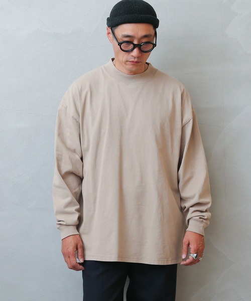 WAIPER.inc(ワイパーインク)の「Good wear USAコットン 袖リブ ハイネック L/S SUPER BIG TEE(Tシャツ/カットソー・メンズ・ブラック/グレイッシュベージュ/ネイビー/杢グレー/ホワイト/カーキブラウン・S/M/L/XL)」の6枚目の写真