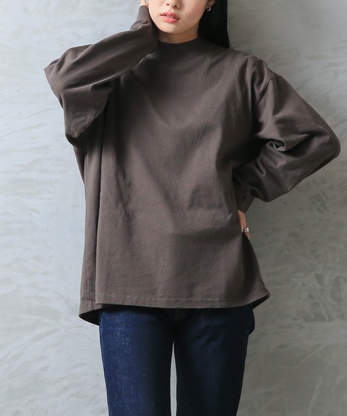 WAIPER.inc(ワイパーインク)の「Good wear USAコットン 袖リブ ハイネック L/S SUPER BIG TEE(Tシャツ/カットソー・メンズ・ブラック/グレイッシュベージュ/ネイビー/杢グレー/ホワイト/カーキブラウン・S/M/L/XL)」の5枚目の写真