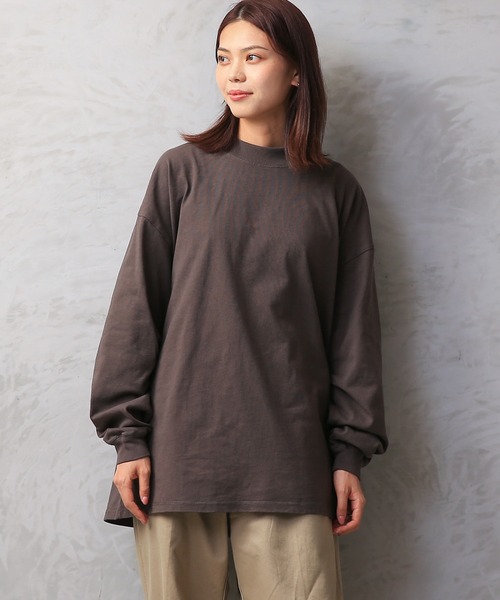 WAIPER.inc(ワイパーインク)の「Good wear USAコットン 袖リブ ハイネック L/S SUPER BIG TEE(Tシャツ/カットソー・メンズ・ブラック/グレイッシュベージュ/ネイビー/杢グレー/ホワイト/カーキブラウン・S/M/L/XL)」の8枚目の写真