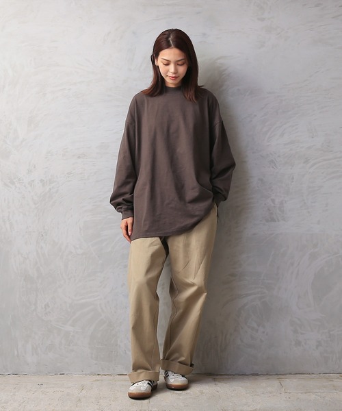 WAIPER.inc(ワイパーインク)の「Good wear USAコットン 袖リブ ハイネック L/S SUPER BIG TEE(Tシャツ/カットソー・メンズ・ブラック/グレイッシュベージュ/ネイビー/杢グレー/ホワイト/カーキブラウン・S/M/L/XL)」の9枚目の写真