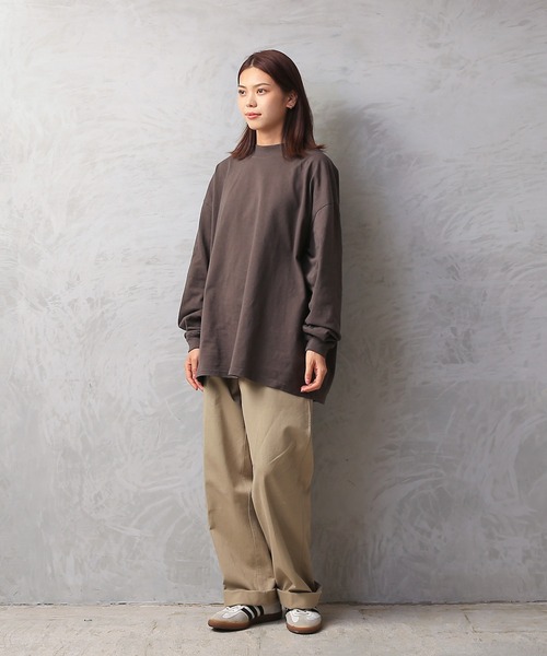 WAIPER.inc(ワイパーインク)の「Good wear USAコットン 袖リブ ハイネック L/S SUPER BIG TEE(Tシャツ/カットソー・メンズ・ブラック/グレイッシュベージュ/ネイビー/杢グレー/ホワイト/カーキブラウン・S/M/L/XL)」の10枚目の写真
