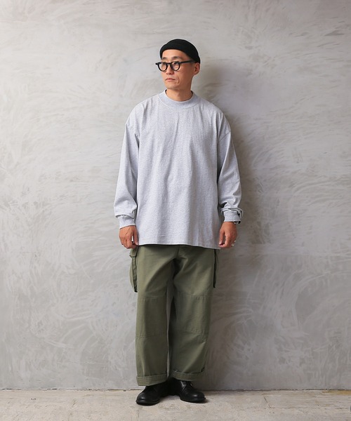 WAIPER.inc(ワイパーインク)の「Good wear USAコットン 袖リブ ハイネック L/S SUPER BIG TEE(Tシャツ/カットソー・メンズ・ブラック/グレイッシュベージュ/ネイビー/杢グレー/ホワイト/カーキブラウン・S/M/L/XL)」の16枚目の写真