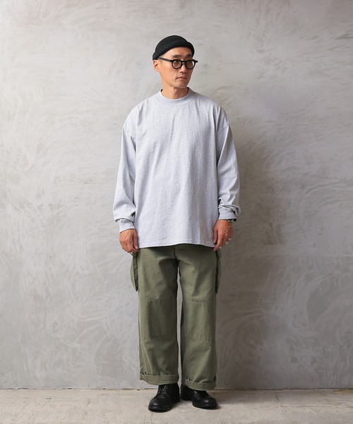 WAIPER.inc(ワイパーインク)の「Good wear USAコットン 袖リブ ハイネック L/S SUPER BIG TEE(Tシャツ/カットソー・メンズ・ブラック/グレイッシュベージュ/ネイビー/杢グレー/ホワイト/カーキブラウン・S/M/L/XL)」の18枚目の写真