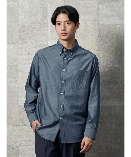 TRANS CONTINENTS シャンブレー ボタンダウンシャツ ブラック/ネイビー（シャツ/ブラウス）｜TRANS CONTINENTS（トランスコンチネンツ）