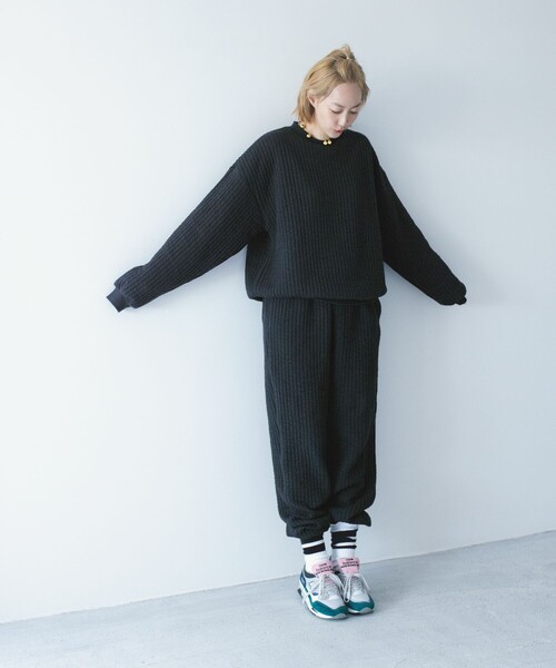 FREAK'S STORE（フリークスストア）の「限定展開　田辺あゆみ×FREAK'S STORE/田辺あゆみ　ジャガードキルト スウェットパンツ（ジョガーパンツ）（スウェットパンツ・レディース・ブラック/オフホワイト/ラベンダー・MEDIUM/SMALL）」の15枚目の写真