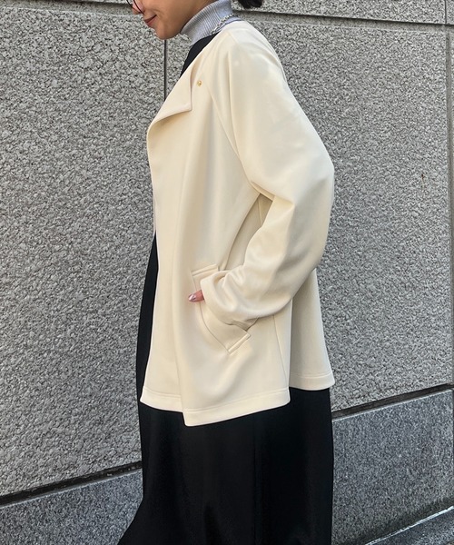 un dix cors（アンディコール）の「ポンチノーカラーコート（ノーカラーコート・レディース・ブラック/オフホワイト/ネイビー・FREE）」の6枚目の写真