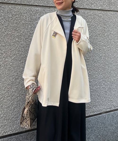 un dix cors（アンディコール）の「ポンチノーカラーコート（ノーカラーコート・レディース・ブラック/オフホワイト/ネイビー・FREE）」の8枚目の写真