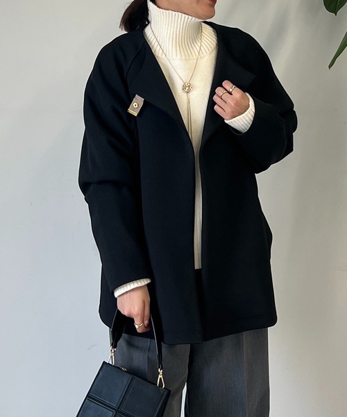 un dix cors（アンディコール）の「ポンチノーカラーコート（ノーカラーコート・レディース・ブラック/オフホワイト/ネイビー・FREE）」の22枚目の写真