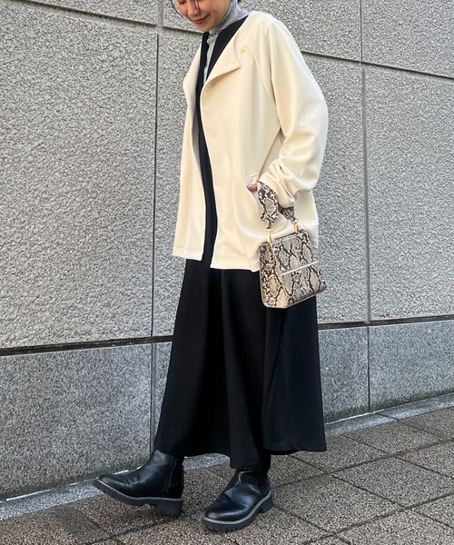 un dix cors（アンディコール）の「ポンチノーカラーコート（ノーカラーコート・レディース・ブラック/オフホワイト/ネイビー・FREE）」の11枚目の写真