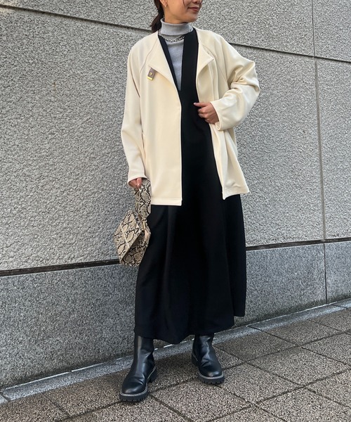 un dix cors（アンディコール）の「ポンチノーカラーコート（ノーカラーコート・レディース・ブラック/オフホワイト/ネイビー・FREE）」の10枚目の写真