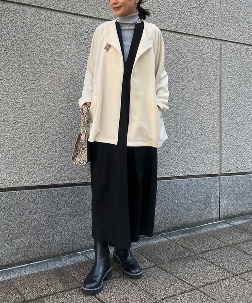 un dix cors（アンディコール）の「ポンチノーカラーコート（ノーカラーコート・レディース・ブラック/オフホワイト/ネイビー・FREE）」の13枚目の写真