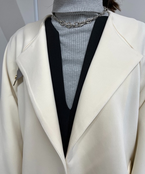 un dix cors（アンディコール）の「ポンチノーカラーコート（ノーカラーコート・レディース・ブラック/オフホワイト/ネイビー・FREE）」の14枚目の写真