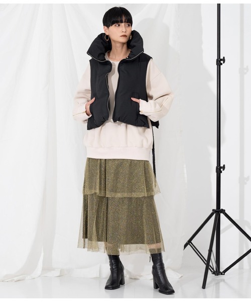 Settimissimo（セッティミッシモ）の「サイドオープン ファイバーダウン ショートベスト ジレ（ダウンベスト・レディース・アイボリー/ブラック・M）」の22枚目の写真