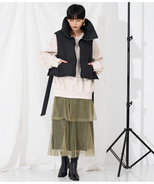 Settimissimo（セッティミッシモ）の「サイドオープン ファイバーダウン ショートベスト ジレ（ダウンベスト・レディース・アイボリー/ブラック・M）」の21枚目の写真