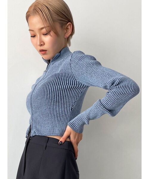 EMODA(エモダ)の「プレーティングリブジップニット(ニット/セーター・レディース・ブルー/ブラック/グレー/オレンジ/アイボリー/グリーン・FREE)」の14枚目の写真