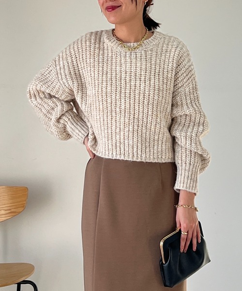 un dix cors(アンディコール)の「片畦ショートニット(ニット/セーター・レディース・アイボリー/グレー/オレンジ・FREE)」の20枚目の写真