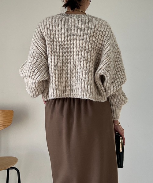 un dix cors(アンディコール)の「片畦ショートニット(ニット/セーター・レディース・アイボリー/グレー/オレンジ・FREE)」の19枚目の写真