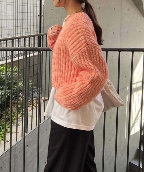 un dix cors(アンディコール)の「片畦ショートニット(ニット/セーター・レディース・アイボリー/グレー/オレンジ・FREE)」の8枚目の写真