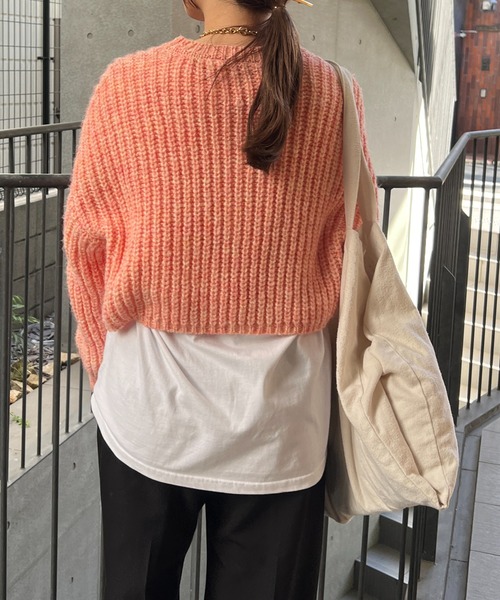 un dix cors(アンディコール)の「片畦ショートニット(ニット/セーター・レディース・アイボリー/グレー/オレンジ・FREE)」の7枚目の写真