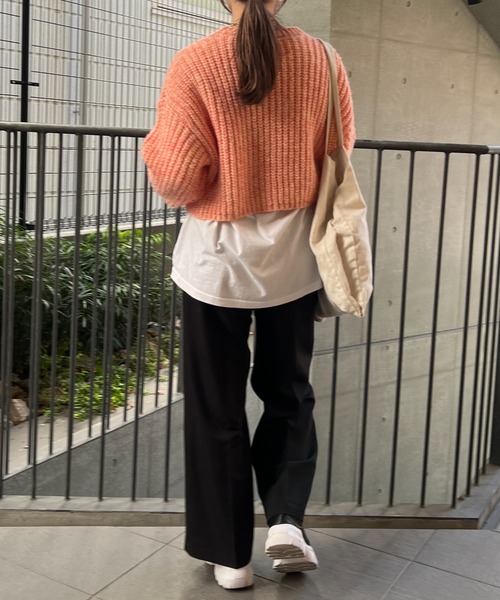 un dix cors(アンディコール)の「片畦ショートニット(ニット/セーター・レディース・アイボリー/グレー/オレンジ・FREE)」の13枚目の写真