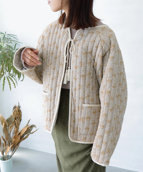 エスニックキルティングジャケット（ノーカラージャケット）｜Crisp