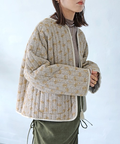 Crisp（クリスプ）の「エスニックキルティングジャケット（ノーカラー