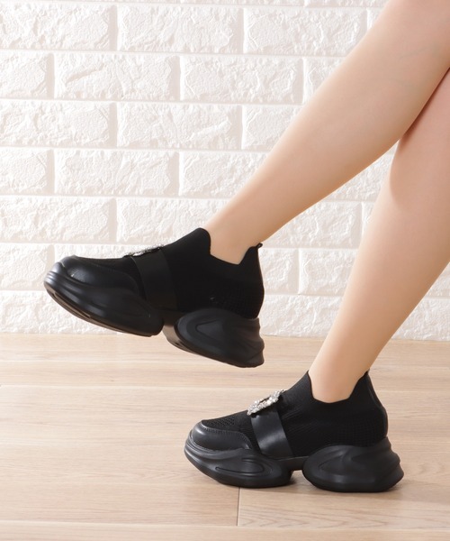 セール】ビジュー バックル付き メッシュ ダッド スニーカー