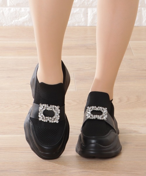 セール】ビジュー バックル付き メッシュ ダッド スニーカー