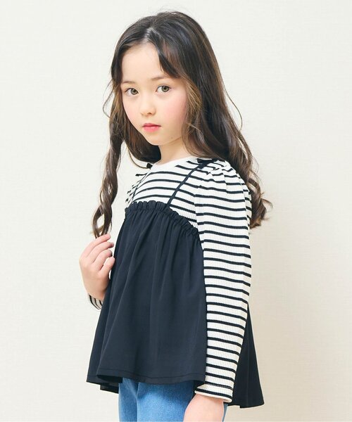 apres les cours（アプレレクール）の「ワッフルドッキングフレアTシャツ（Tシャツ/カットソー・キッズ・ラベンダー/サックスブルー/ミント/ネイビー/その他2・100/120/130/90/110/140/80）」の5枚目の写真