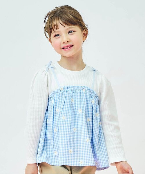 apres les cours（アプレレクール）の「ワッフルドッキングフレアTシャツ（Tシャツ/カットソー・キッズ・ラベンダー/サックスブルー/ミント/ネイビー/その他2・100/120/130/90/110/140/80）」の3枚目の写真