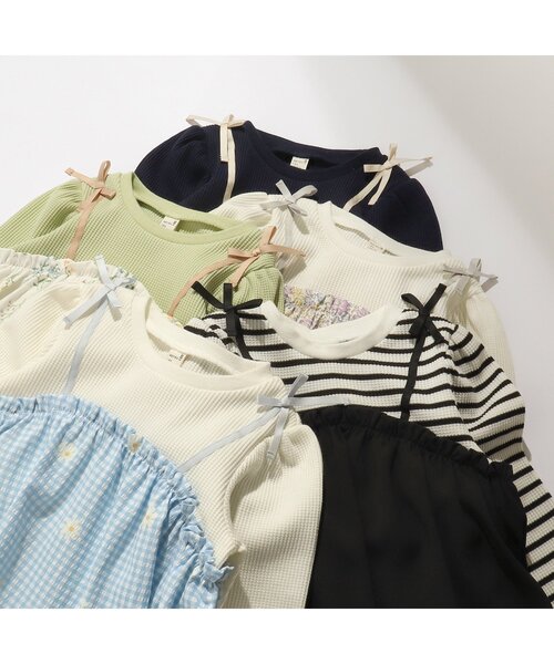 apres les cours（アプレレクール）の「ワッフルドッキングフレアTシャツ（Tシャツ/カットソー・キッズ・ラベンダー/サックスブルー/ミント/ネイビー/その他2・100/120/130/90/110/140/80）」の19枚目の写真