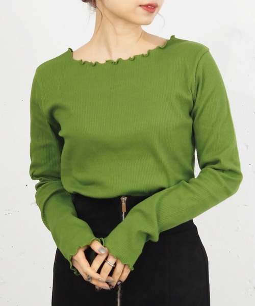 tiptop（ティップトップ）の「テレコメローロンT（Tシャツ/カットソー・レディース・グリーン/A/アイボリー/ブラック/ホワイト系その他/ブラック系その他・FREE）」の6枚目の写真