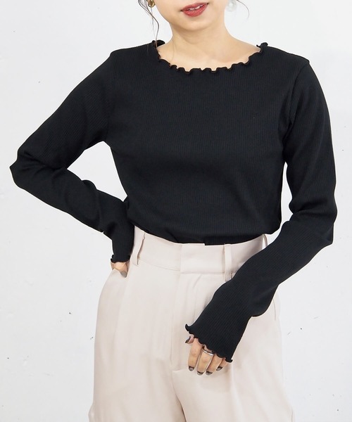 tiptop（ティップトップ）の「テレコメローロンT（Tシャツ/カットソー・レディース・グリーン/A/アイボリー/ブラック/ホワイト系その他/ブラック系その他・FREE）」の4枚目の写真