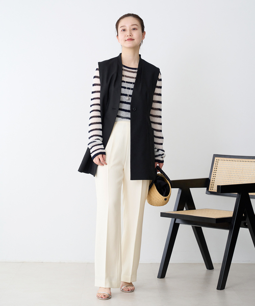 IENA（イエナ）の「ジョーゼットイージーパンツ（スラックス・レディース・アイボリー/ブラック・36/38）」の6枚目の写真