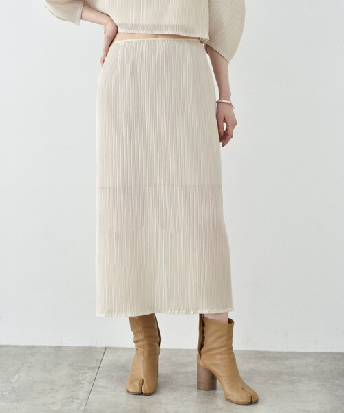 CODE A(コードエー)の「sheer pleats skirt(スカート・レディース・ホワイト/ライトベージュ/ブラック・38/36)」の4枚目の写真
