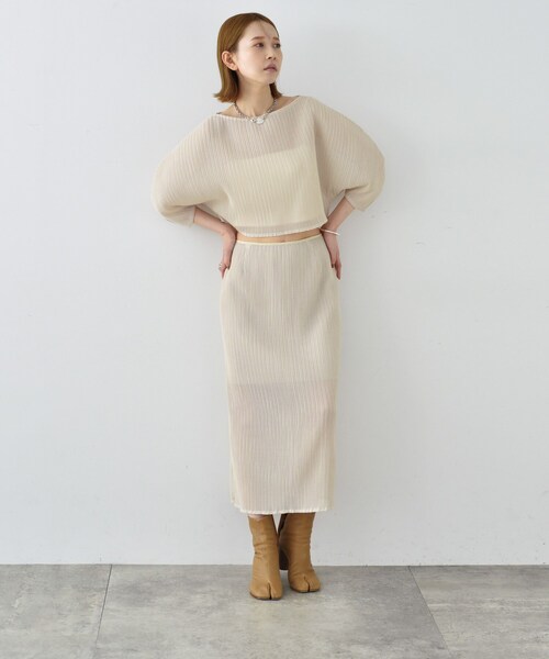 CODE A(コードエー)の「sheer pleats skirt(スカート・レディース・ホワイト/ライトベージュ/ブラック・38/36)」の7枚目の写真