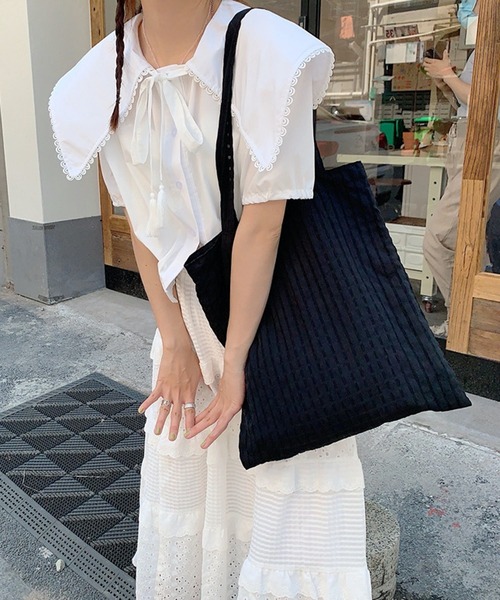 HALEY PESCA（ヘーリーペスカ）の「HALEY PESCA/【A4収納可】パステルカラー　チェックトートバッグ（トートバッグ・レディース・イエロー/グリーン/ピンク/パープル/ブラック・FREE）」の10枚目の写真