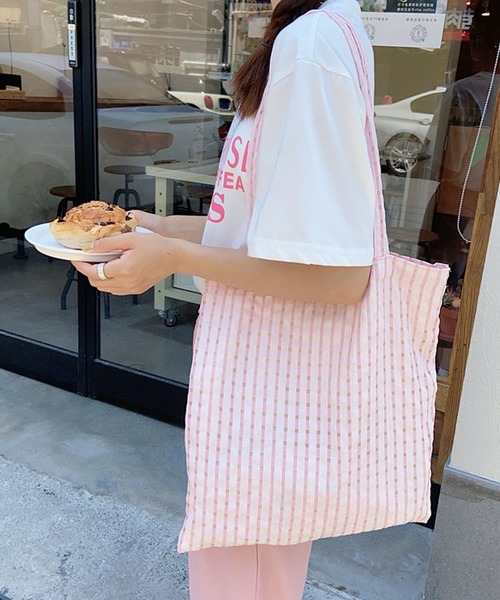 HALEY PESCA（ヘーリーペスカ）の「HALEY PESCA/【A4収納可】パステルカラー　チェックトートバッグ（トートバッグ・レディース・イエロー/グリーン/ピンク/パープル/ブラック・FREE）」の22枚目の写真