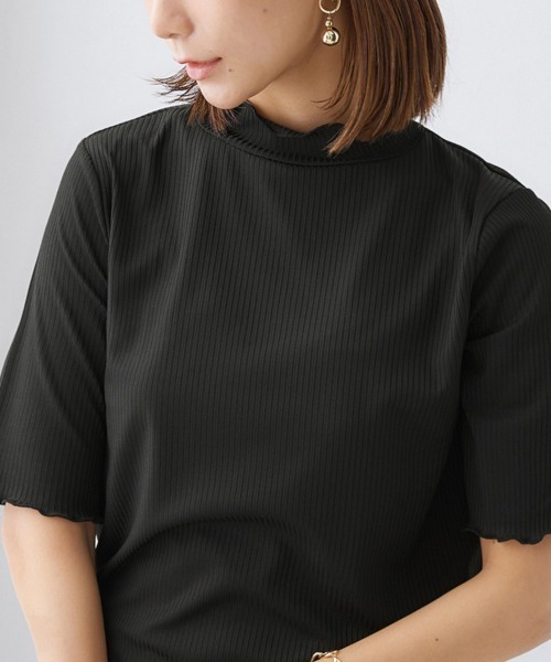 nissen(ニッセン)の「細リブハイネック5分袖カットソートップス(Tシャツ/カットソー・レディース・オフホワイト/ブラック/アイボリー/ホワイト系/コーラルピンク・S/M/L/LL)」の21枚目の写真