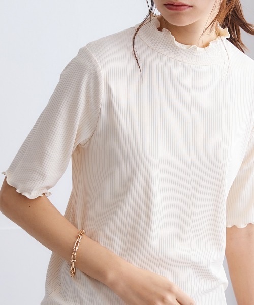 nissen(ニッセン)の「細リブハイネック5分袖カットソートップス(Tシャツ/カットソー・レディース・オフホワイト/ブラック/アイボリー/ホワイト系/コーラルピンク・S/M/L/LL)」の14枚目の写真