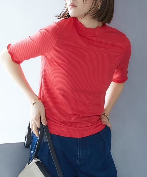 nissen(ニッセン)の「細リブハイネック5分袖カットソートップス(Tシャツ/カットソー・レディース・オフホワイト/ブラック/アイボリー/ホワイト系/コーラルピンク・S/M/L/LL)」の12枚目の写真