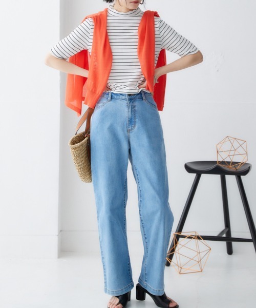 nissen(ニッセン)の「細リブハイネック5分袖カットソートップス(Tシャツ/カットソー・レディース・オフホワイト/ブラック/アイボリー/ホワイト系/コーラルピンク・S/M/L/LL)」の8枚目の写真